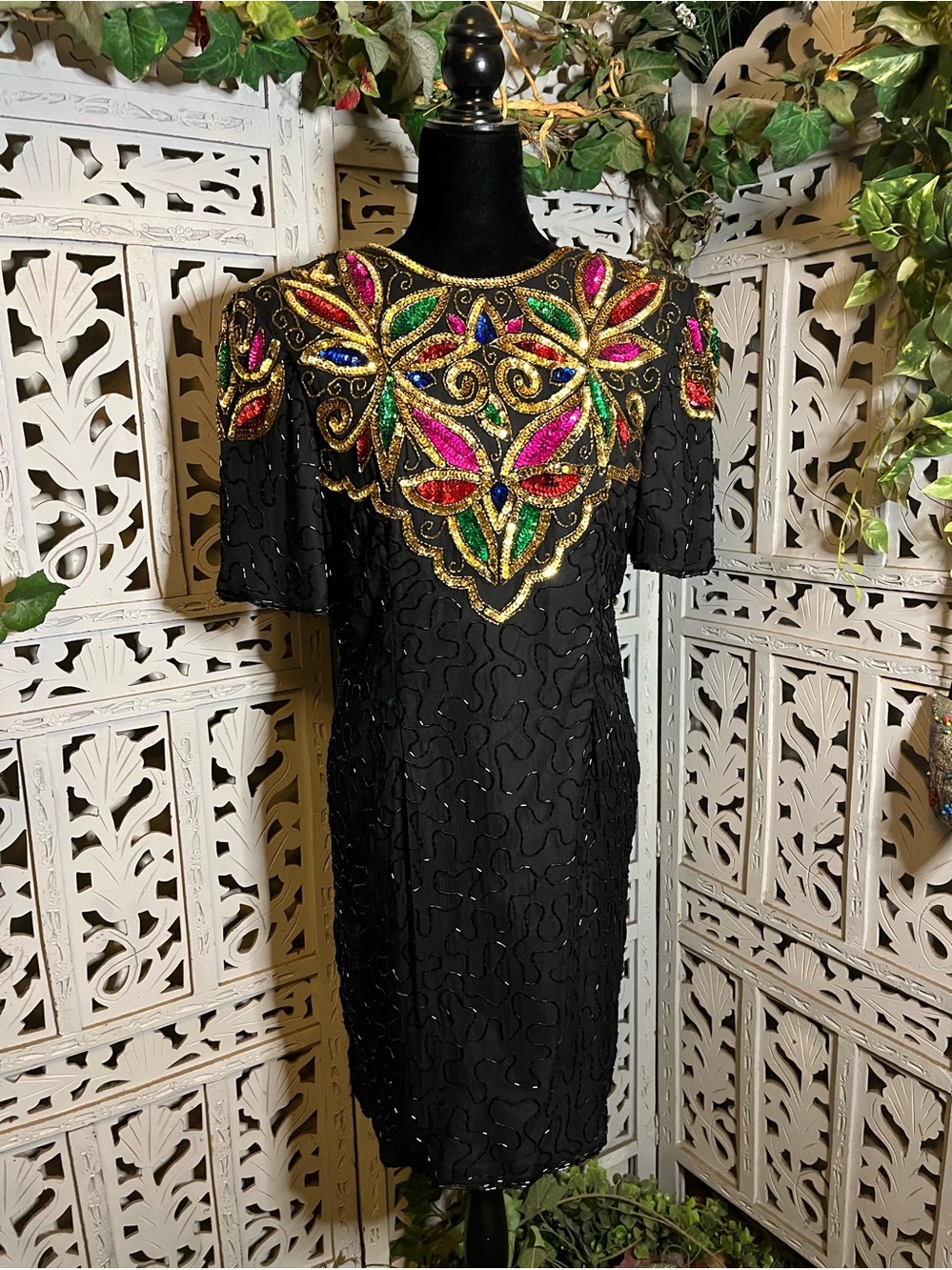 STENAY VINTAGE VOGUE GLIMMERY & SHIMMERY GOLD BLACK & MULTICOLOR FANCY DRESS